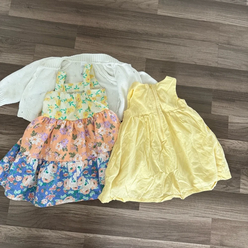 Floral and Yellow Kids Dress ,white kids sweater set